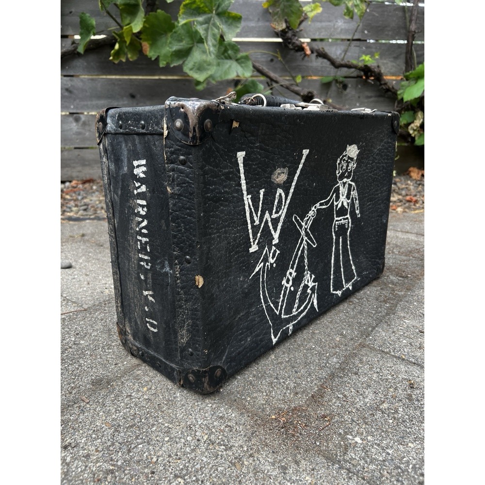 Vintage WWII Us Navy Suitcase Folk Art Betty Boop Black Rare Hand Drawn